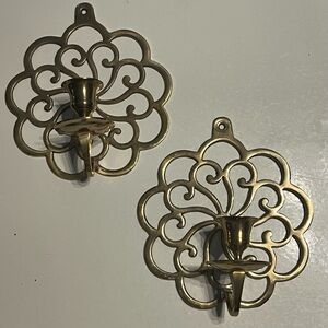 Vintage Pair of Brass Wall Candle Holders